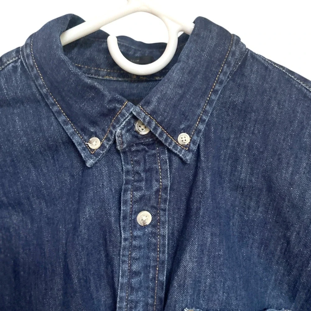 J. Crew Cotton Denim Dark Wash Button‎ Down Shirt M